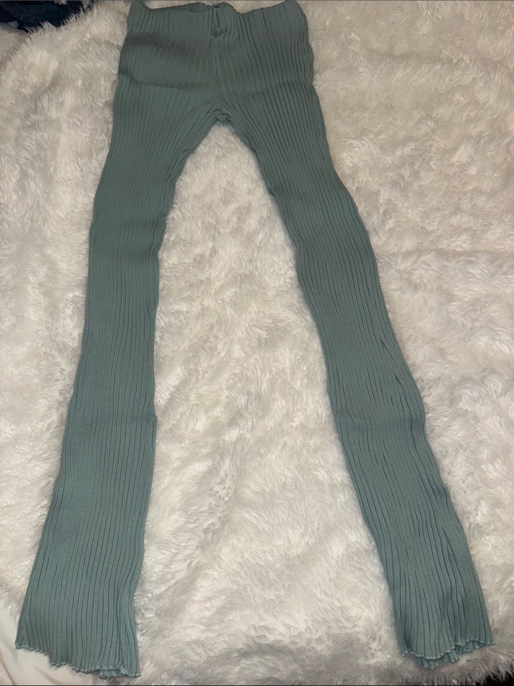 Zara Ribbed Flare Leggings in Sage Green